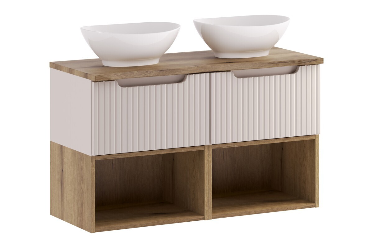 Závěsná skříňka Nova Cashmere Lola s deskou a umyvadly 100 cm kašmírová/dub coast evoke