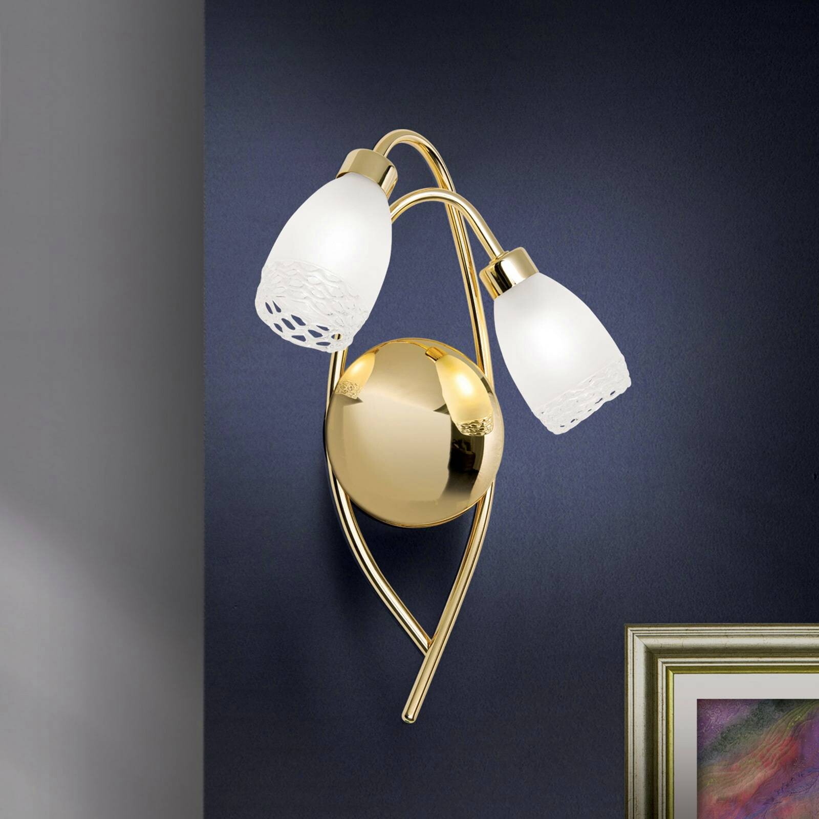 Nástenné svetlo CARLA, mosadzová farba Výška 35 cm Kov/sklo 2-pl.