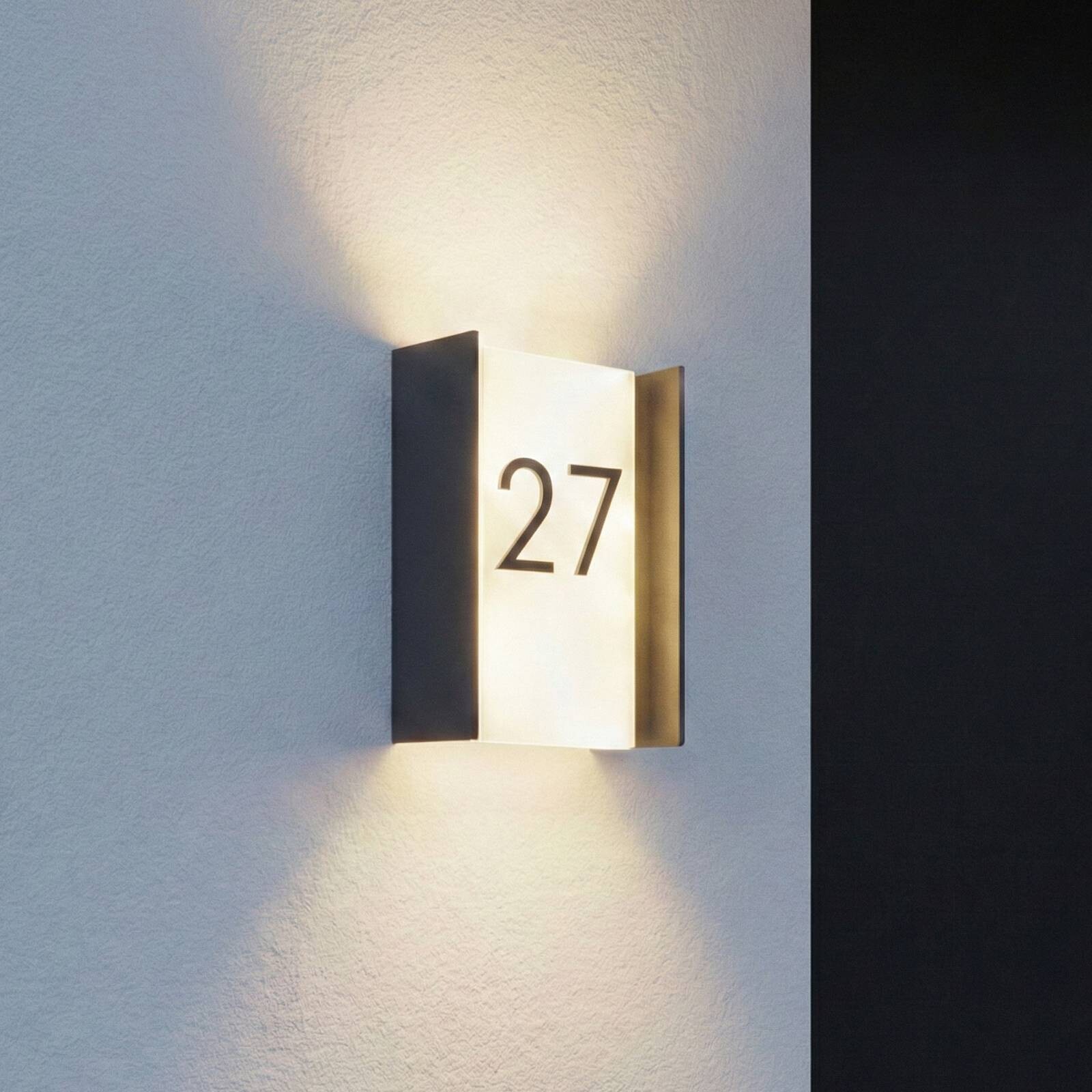 Lindby LED vonkajšie nástenné svietidlo Selqa, číslo domu, antracitová, IP65