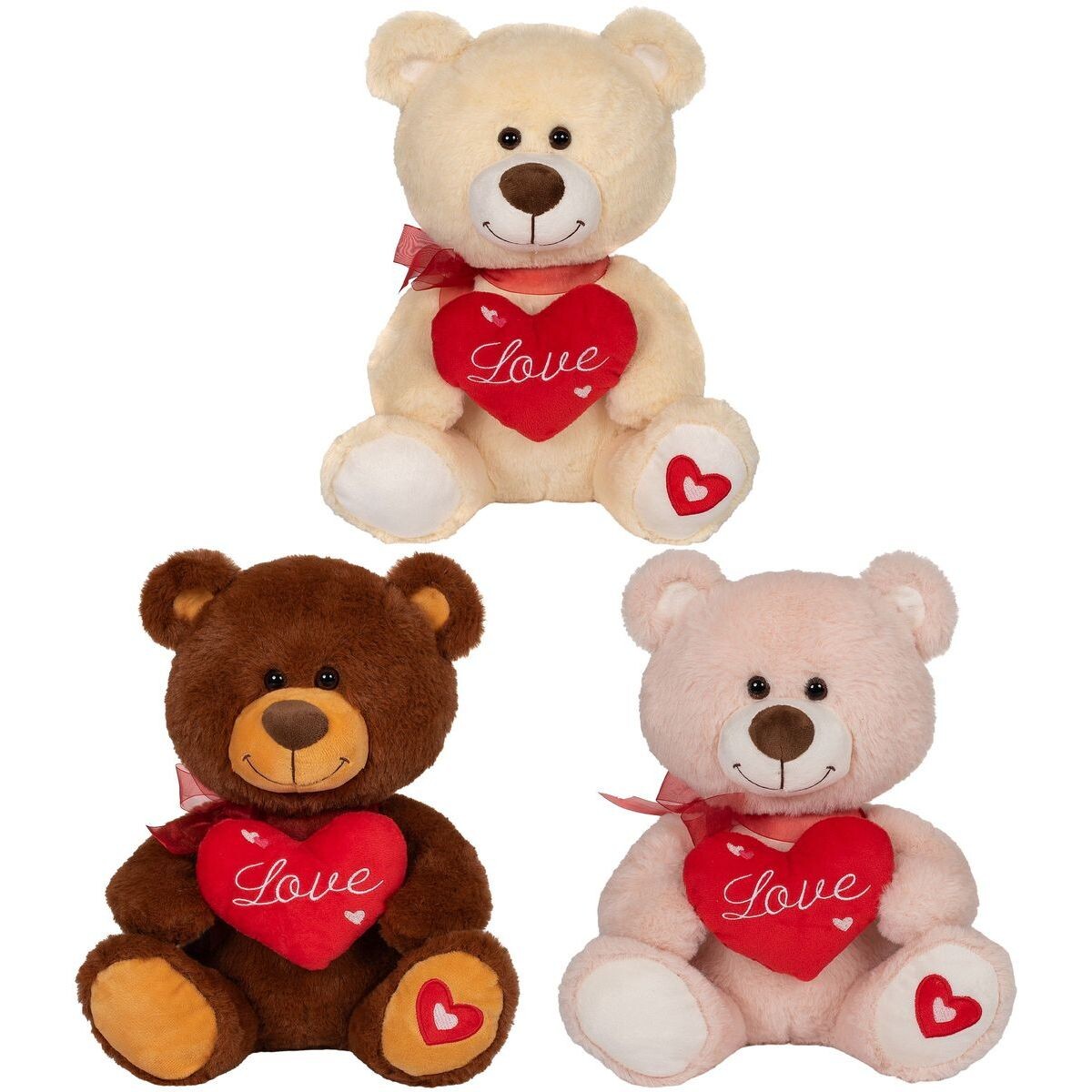 Plyšový medveď s červeným srdiečkom 30 cm béžový