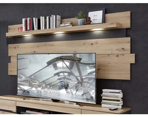 Nástenný panel s osvetlením Memphis, dub artisan/grafit%