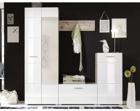 Predsieňová stena Sixx, pieskový dub/biela lesk%