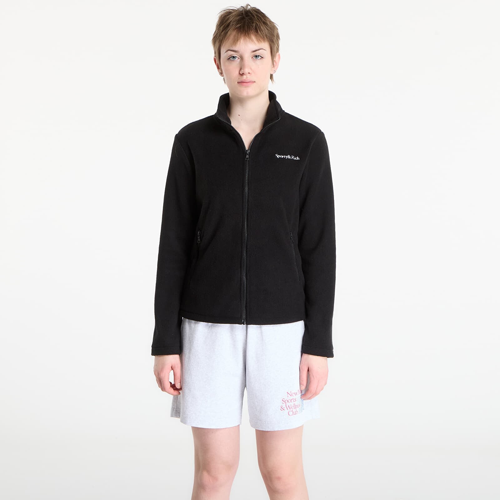 Mikina Sporty & Rich Serif Logo Zipped Polar Fleece Black S