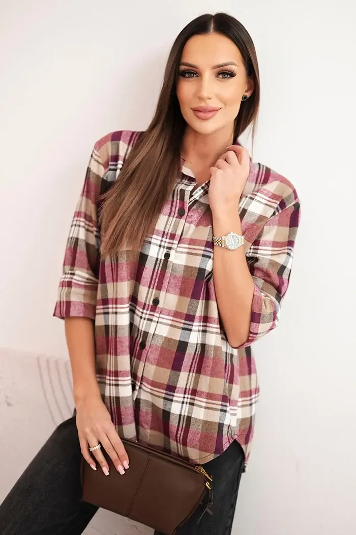 Kesi Włoski Dámska bavlnená košeľa s dlhším zadným dielom béžová