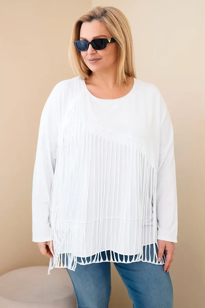 Plus size blúzka s třásněmi biela