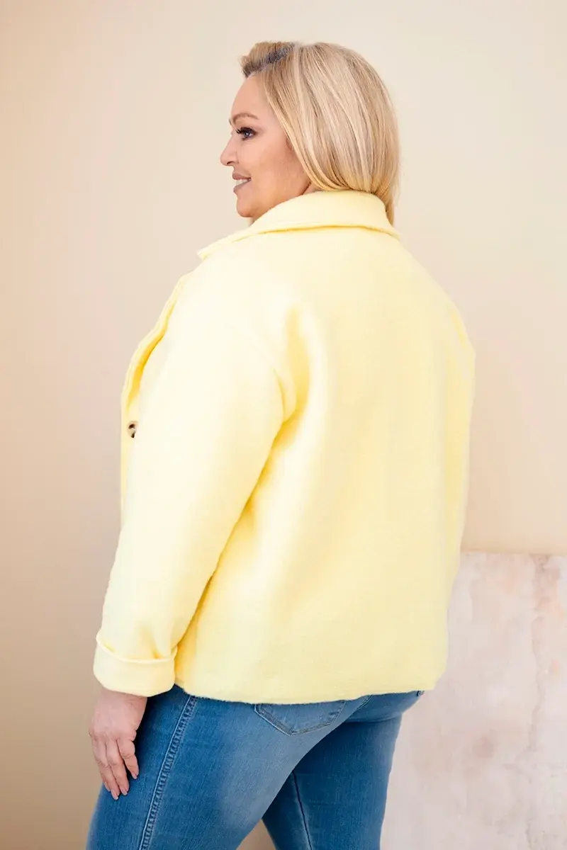 Žltá plus size bunda s vreckami