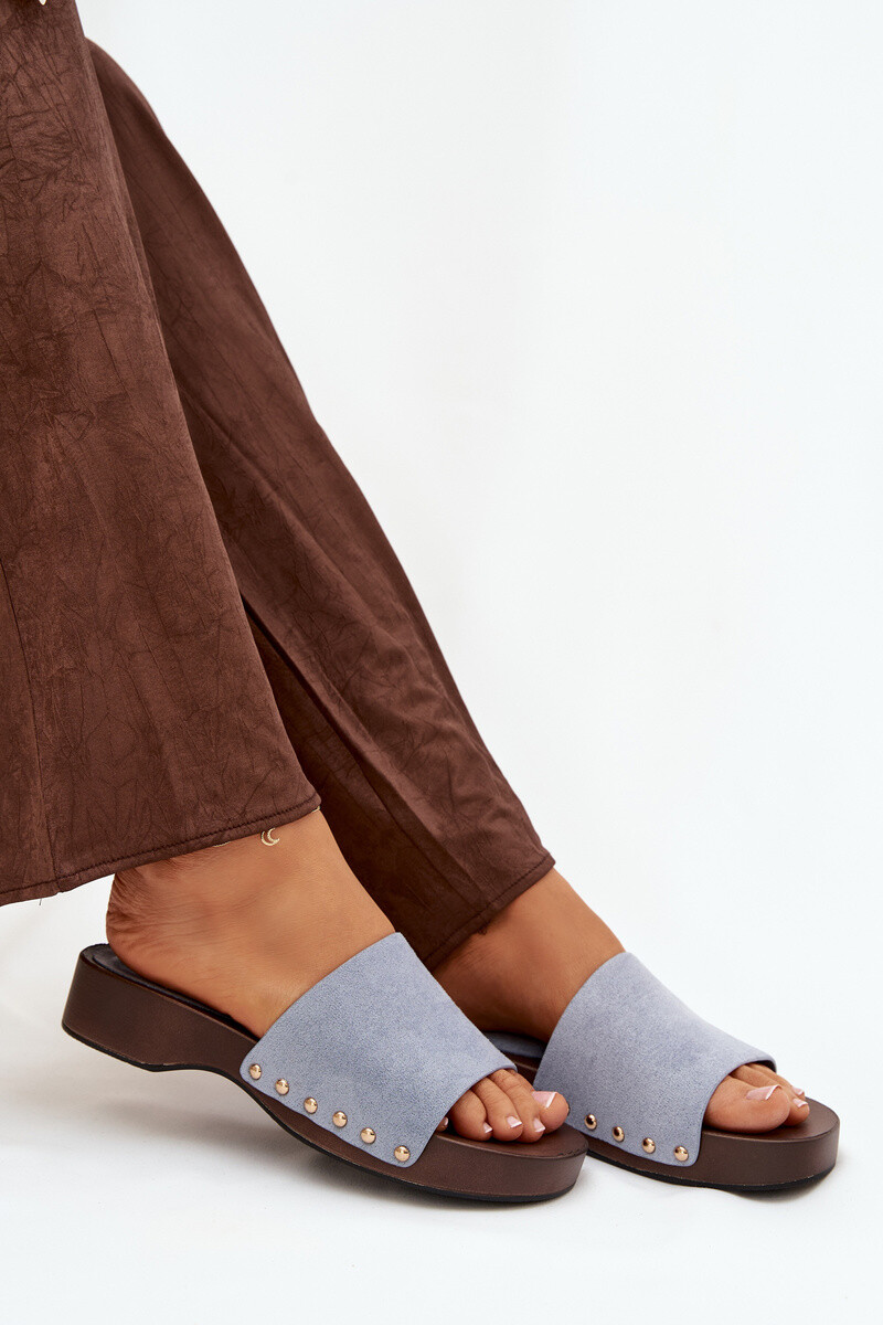 Dámske šľapky s zlatými cvokmi modré Ferinna