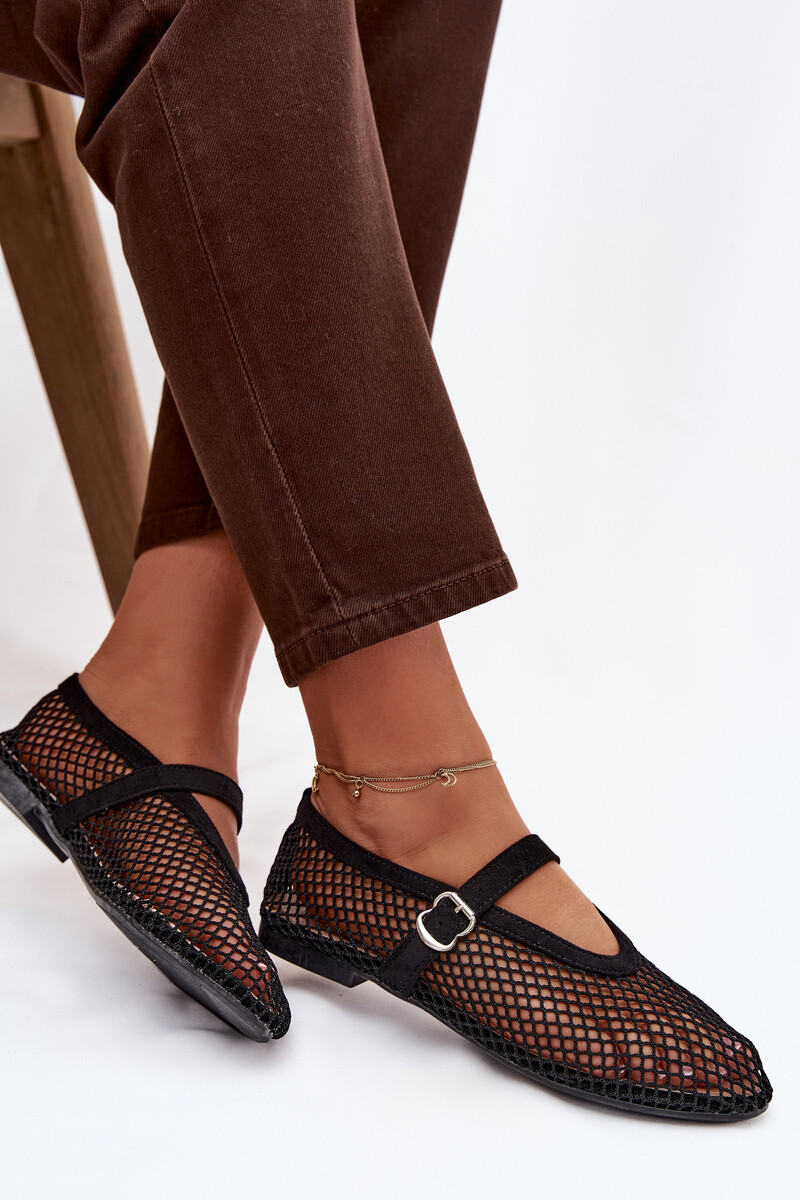 Čierne balerínky Boto Mesh s remienkom