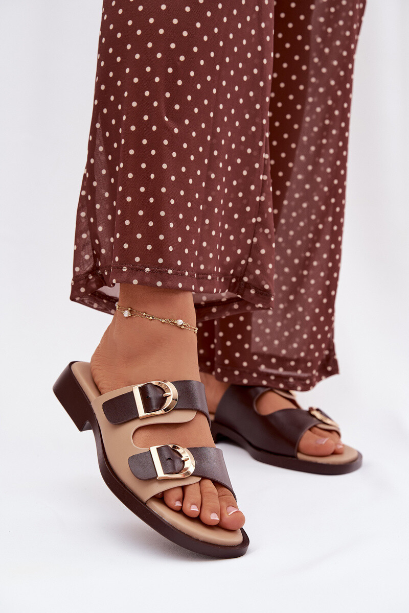 Dámske šľapky s prackami béžovo-hnedé