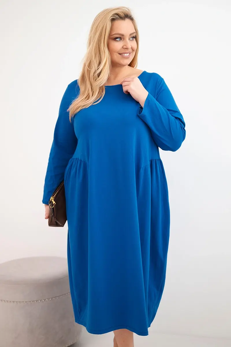 Plus size šaty s dlhými rukávmi, modré