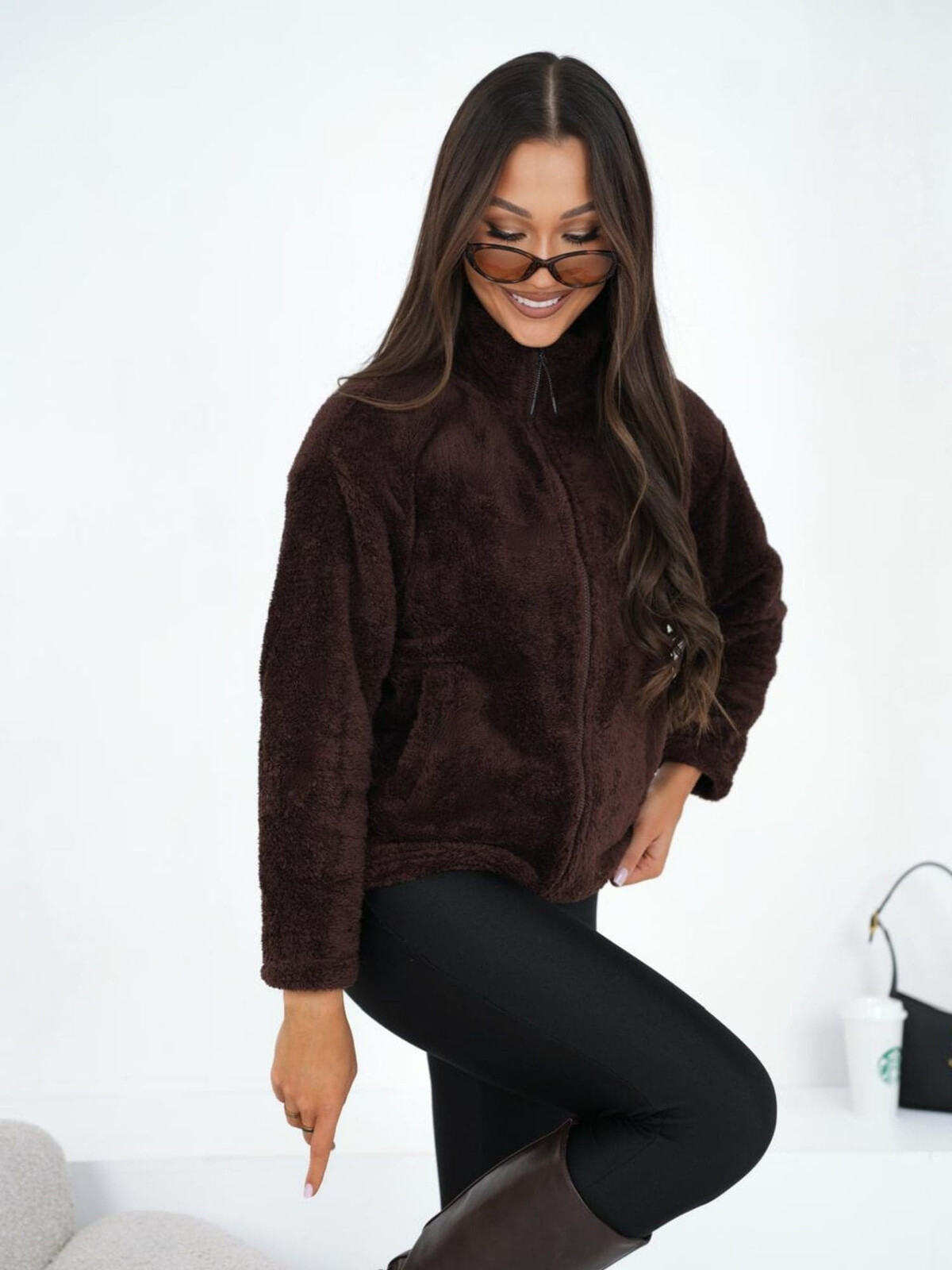 Tmavohnedá mikina z umelej kožušiny