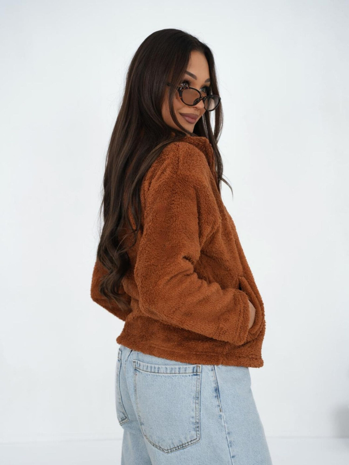 Dámska mikina na zips svetlohnedá