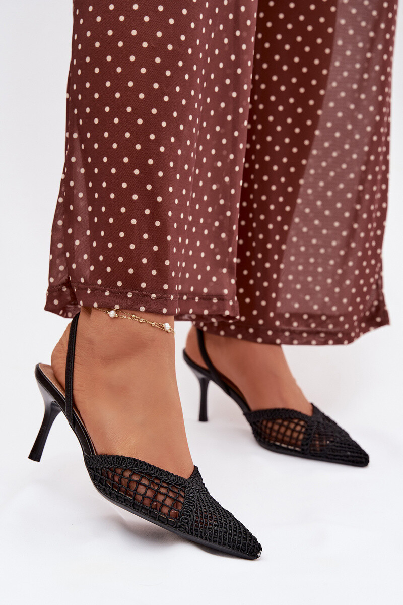 Čierne tkané sandále na podpätku Hanelis