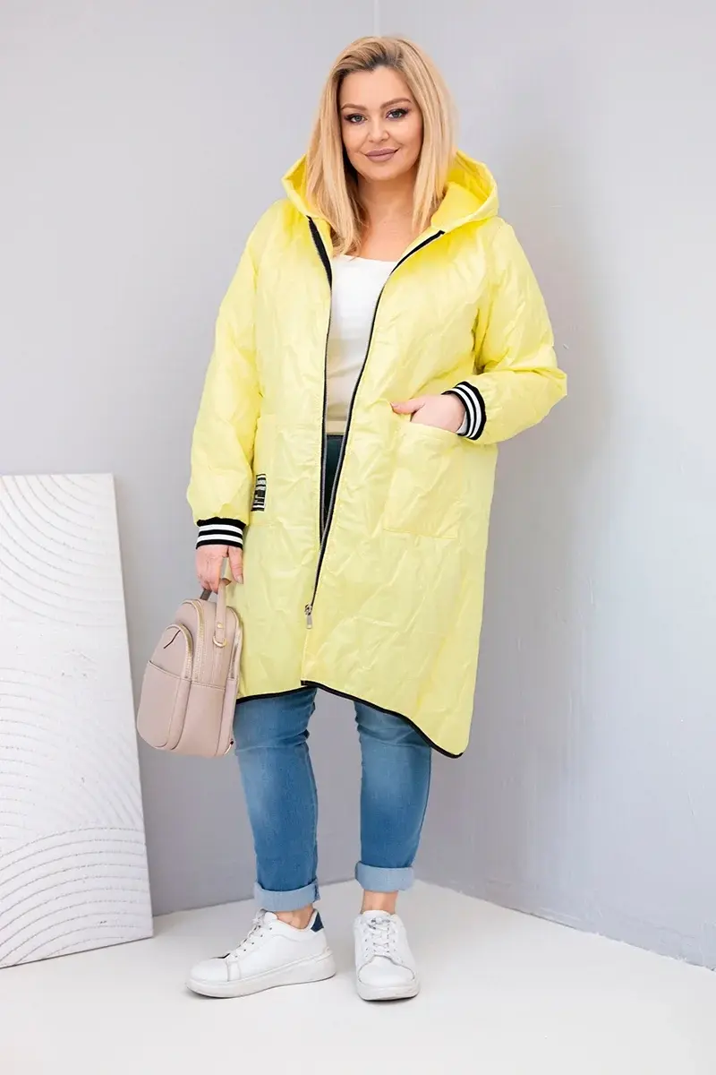 Žltá prešívaná bunda s kapucňou Plus Size