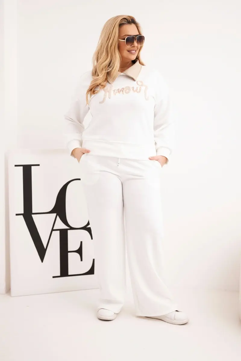 Kesi plus size súprava s golierom a širokými nohavicami