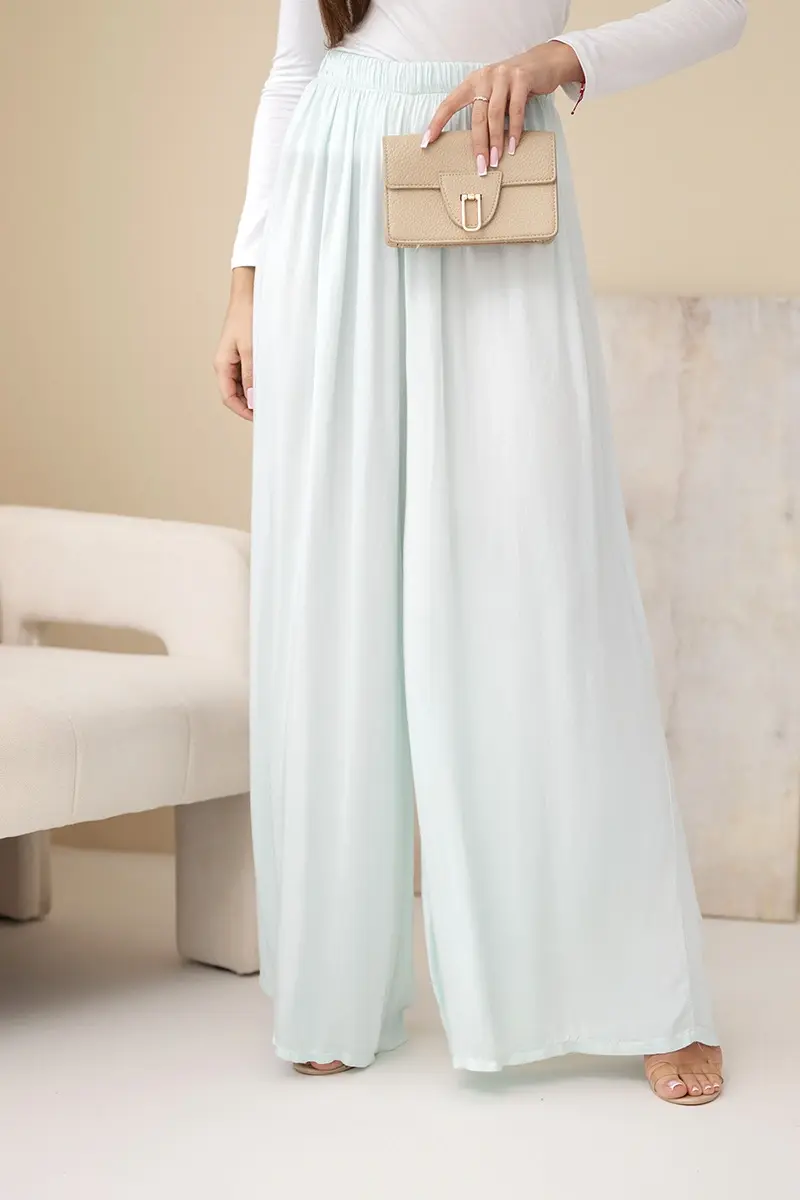 Dámske široké viskózové nohavice s gumou v páse