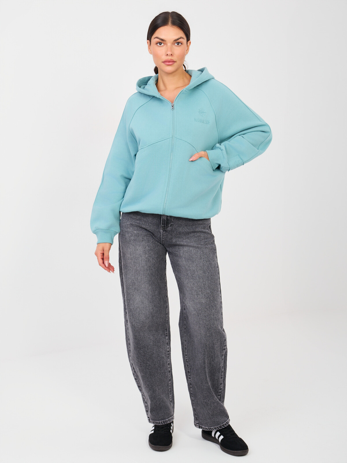 Dámska tyrkysová mikina s kapucňou