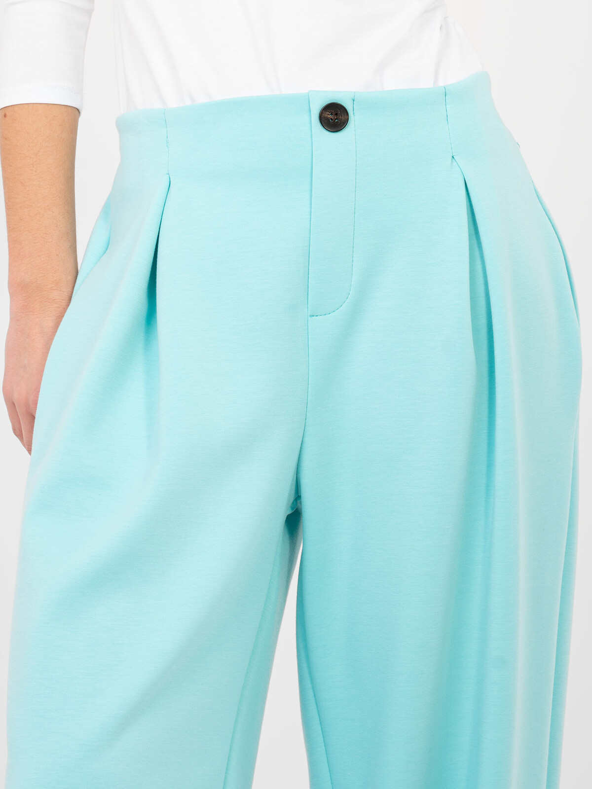 Mintové nohavice s vysokým pásom