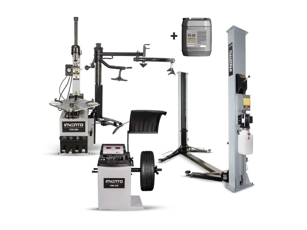Invento Zvýhodnený set pre pneuservis - prezúvačka s pomocným ramenom TCS 524 2V HA, vyvažovačka VBS 210, zdvihák 400V EL S40M