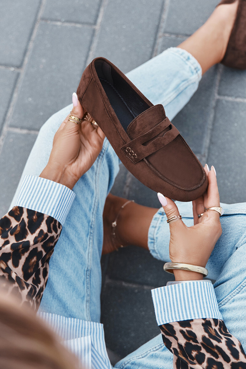 Loafersy Mokasyny Damskie Płaskie Ciemnobrązowe Roseline 39