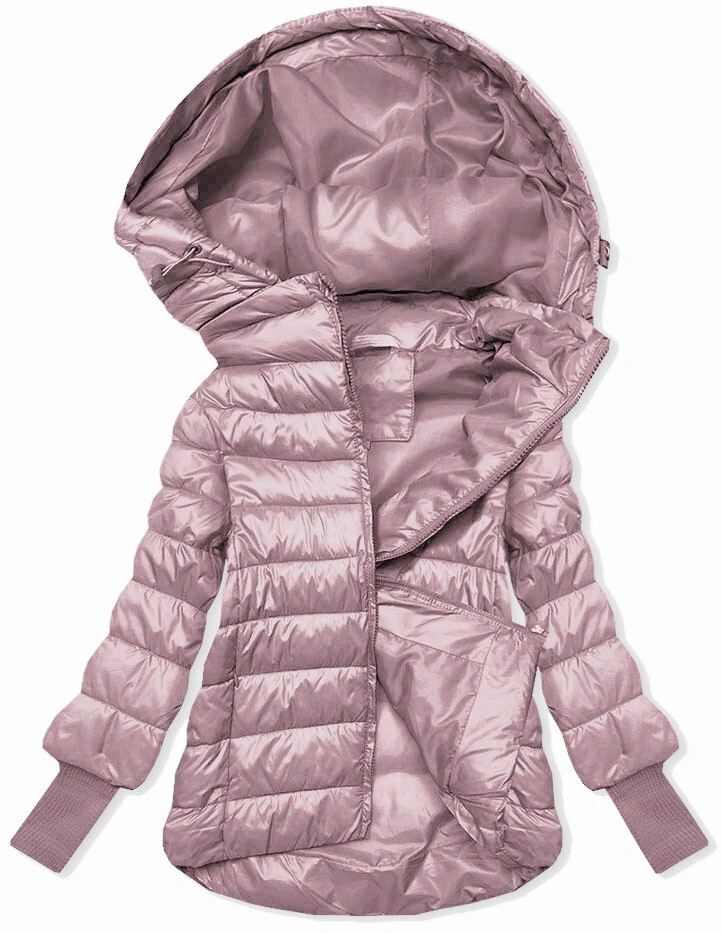 Krátka ružová dámska bunda s úpletovou šnúrkou (P22/P3-6636/P3-6023-52) odstíny růžové 52