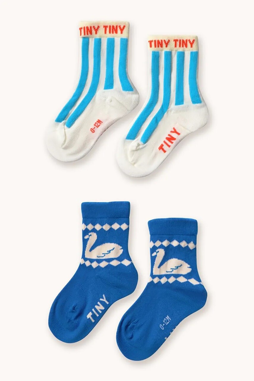Detské ponožky Tinycottons BLUE STRIPES & SWAN MEDIUM SOCKS 2-pak