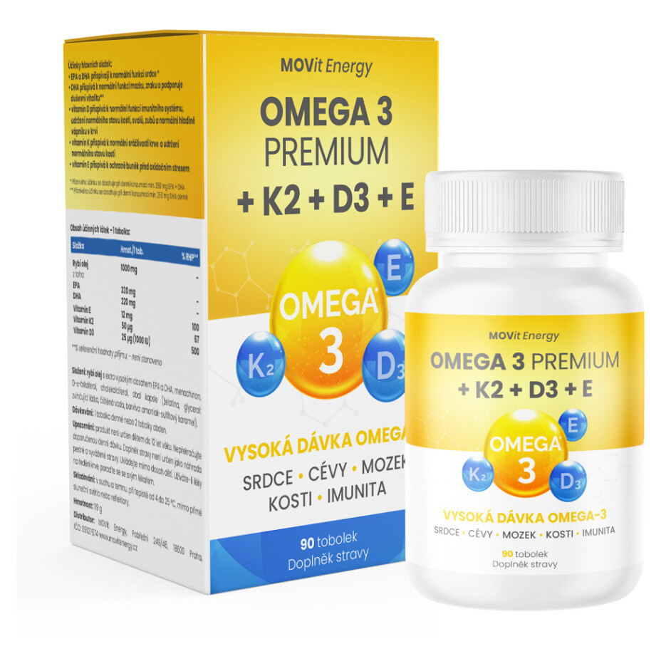 MOVIT ENERGY Omega 3 premium + K2 + D3 + E 90 kapsúl, poškodený obal