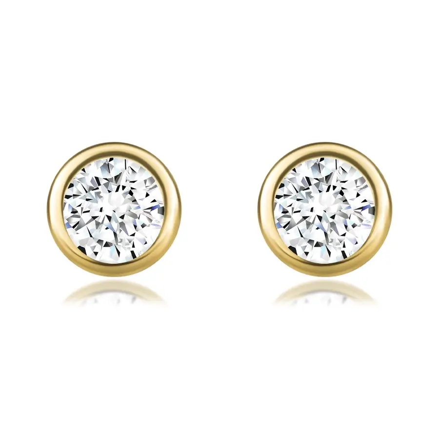 Zlaté náušnice 14K s čírym zirkónom v hlbšej objímke
