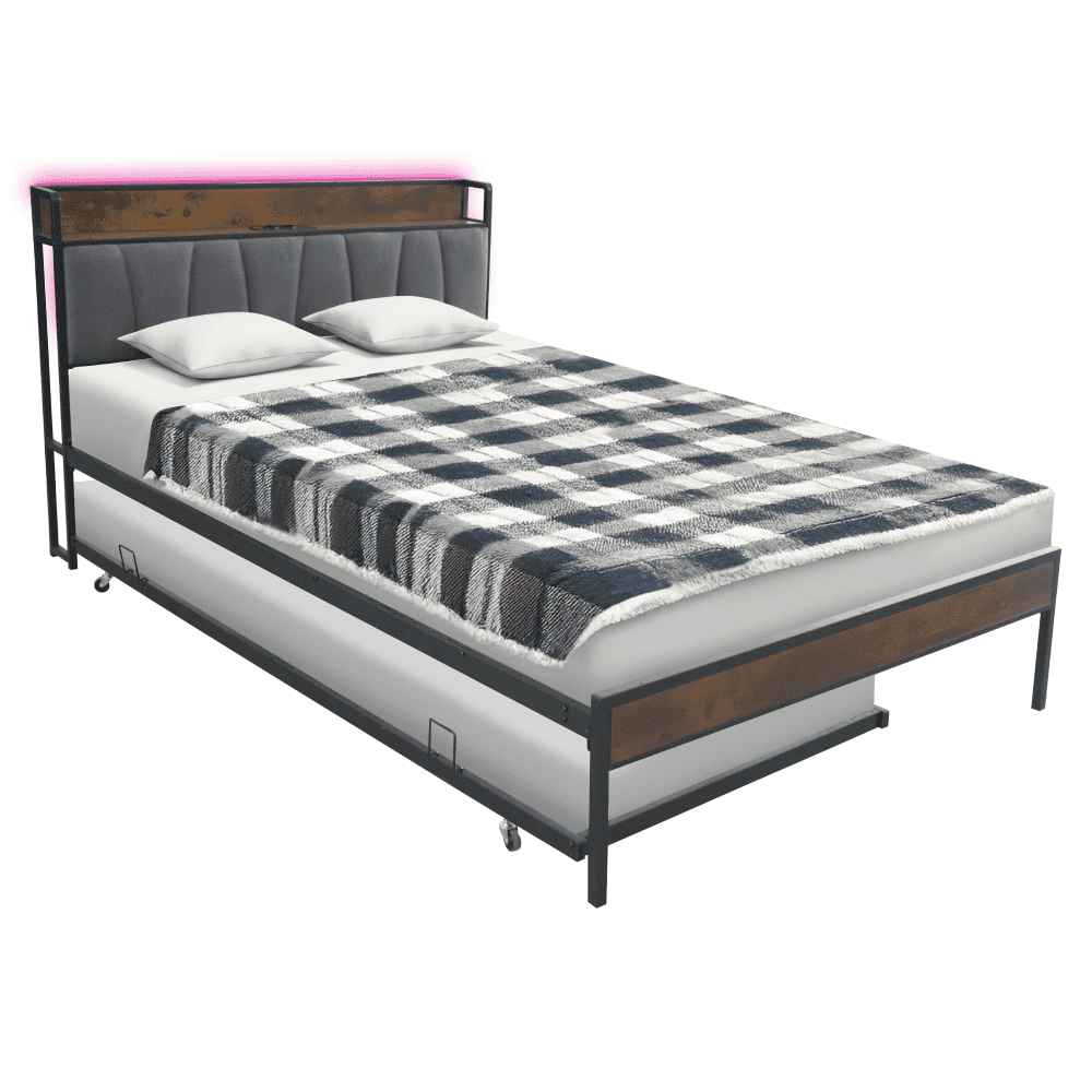 Posteľ s roštom a výsuvnou prístelkou, 140x200, čierna/sivá, NORDO