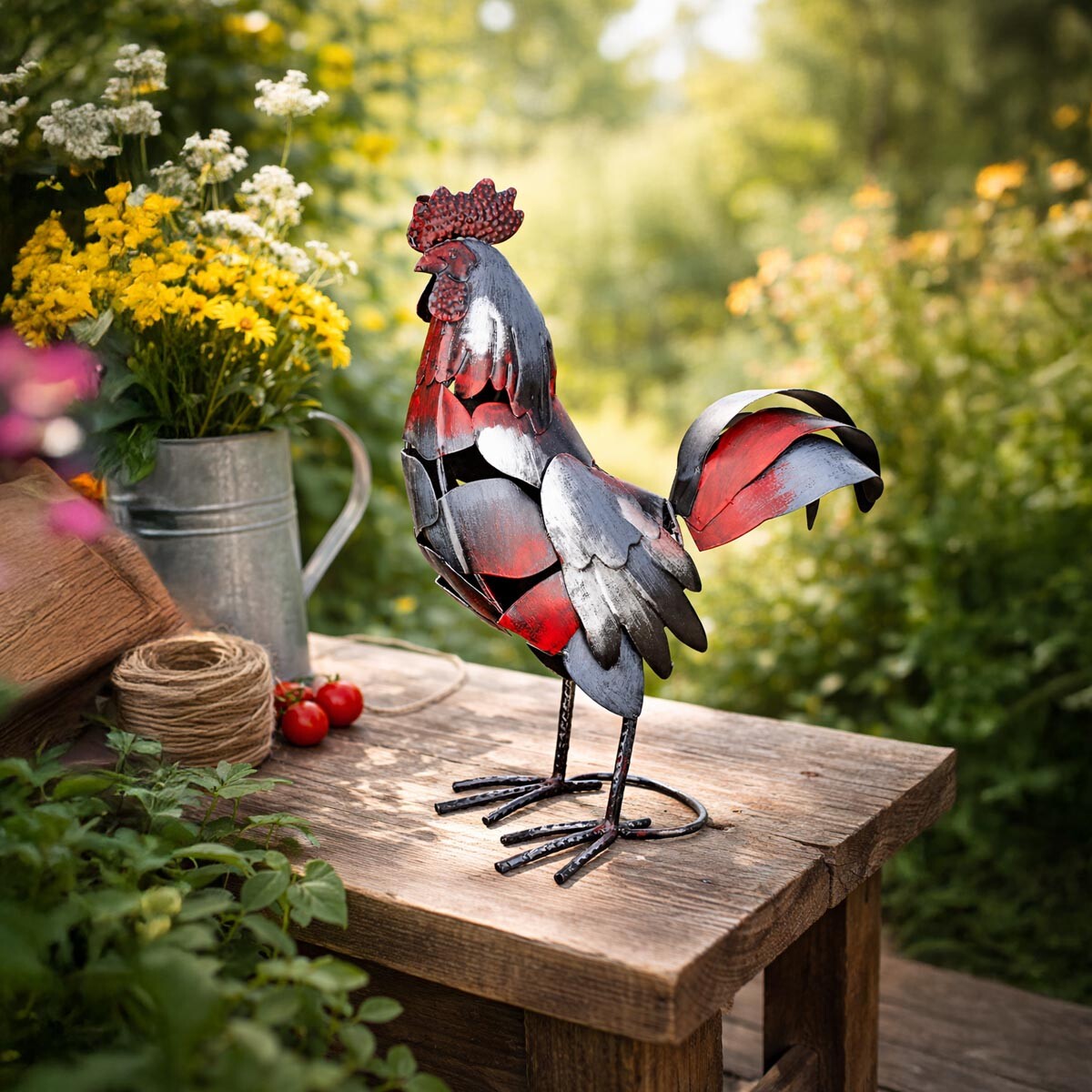 Dekorácia Kohút Otto, červená a strieborná, 38,5 cm
