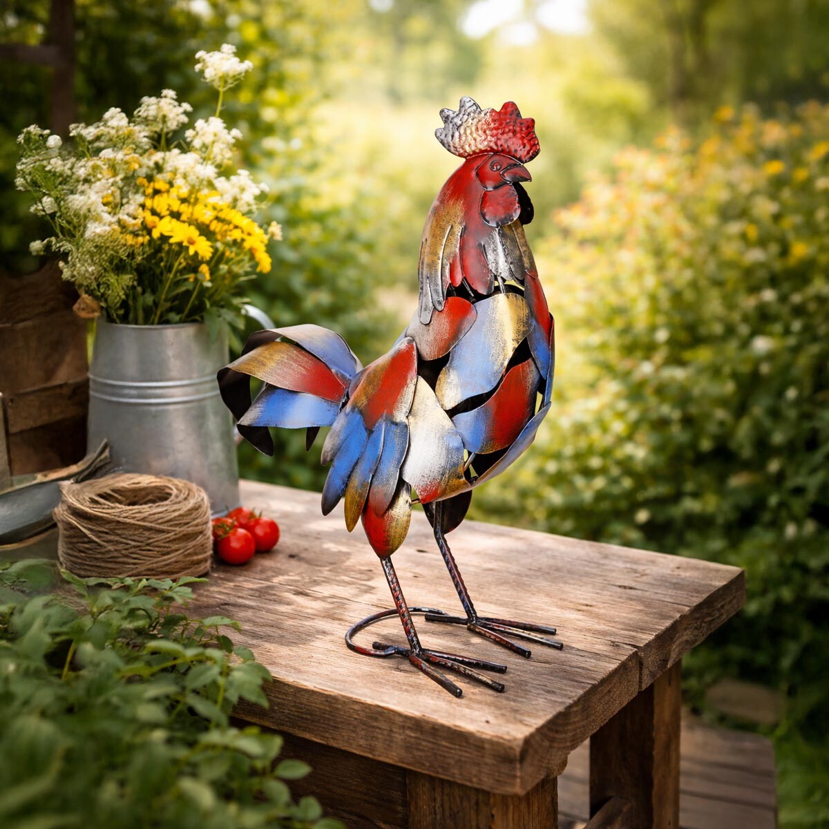 Dekorácia Kohút Otto, červená a modrá, 50 cm