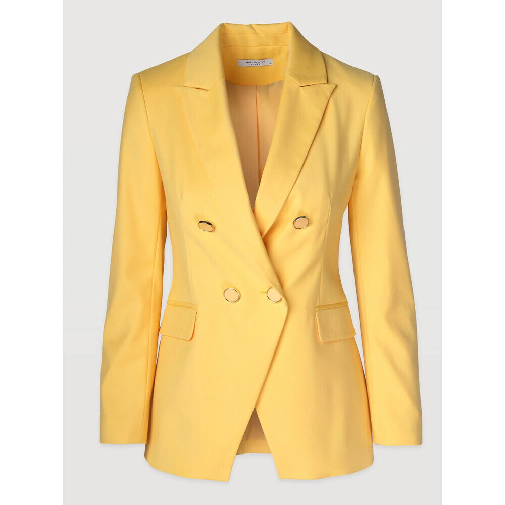 Dámske dvojradové sako žlté s hladkým vzorom 19606