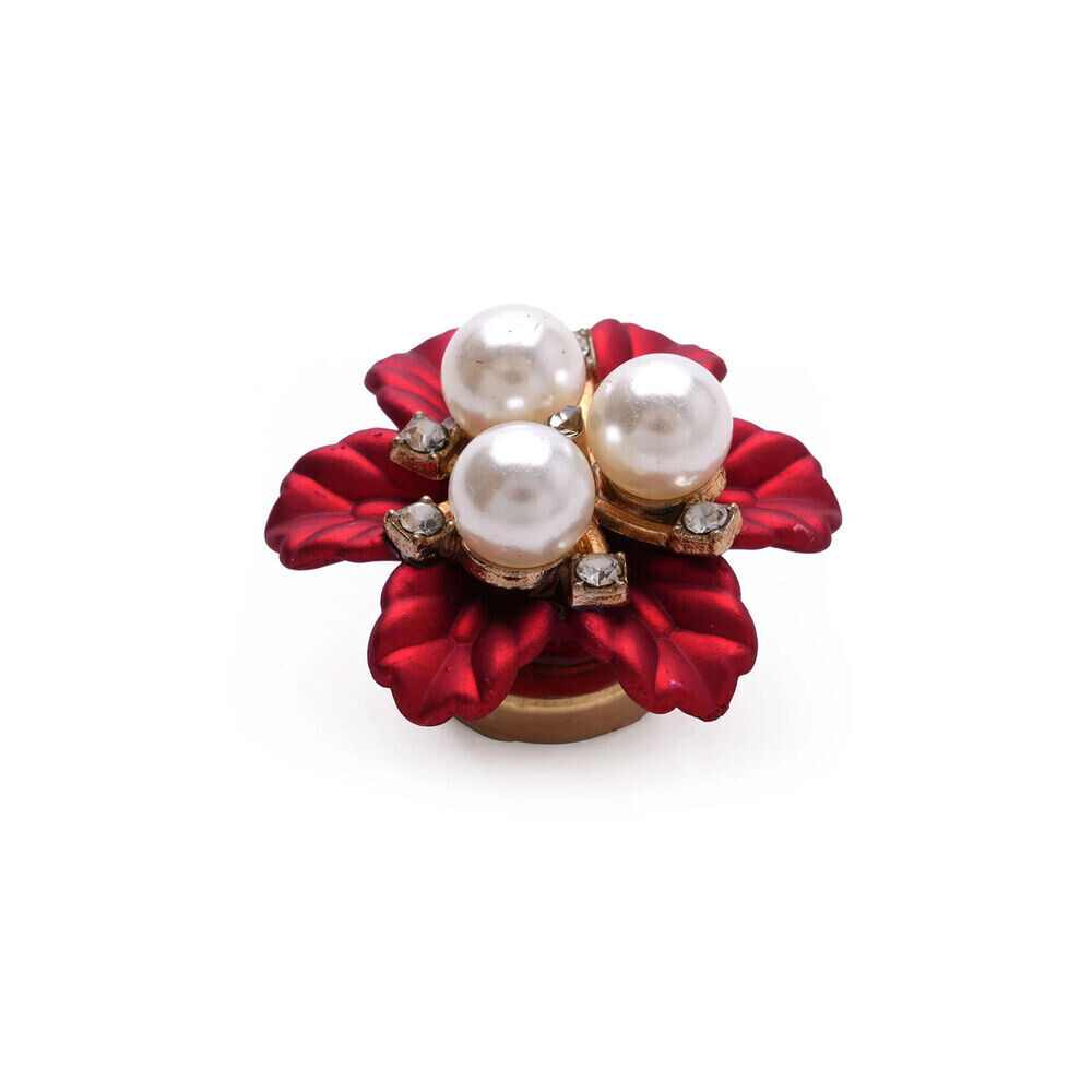 Kvetinová ozdoba červená s perlami na gombíky dámskej košele (1 kus) 19622