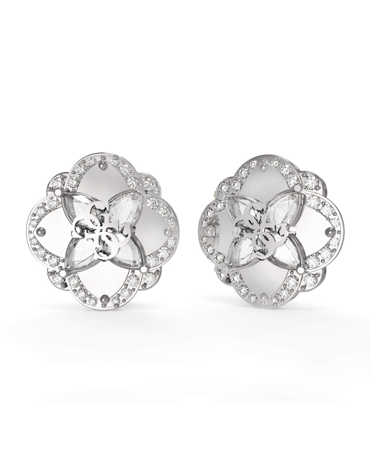 Guess Oceľové kôstkové náušnice so zirkónmi Wild Flower JUBE05504JWRHT/U