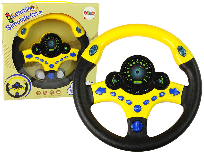 Interaktívny detský volant so zvukovými a svetelnými efektmi, žltý