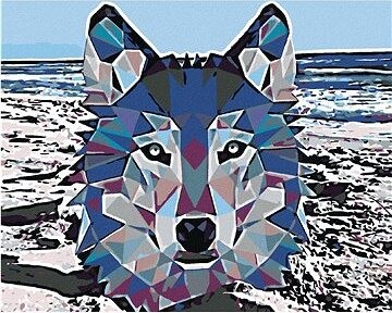 Diamondi – Diamantové maľovanie – MOZAIKOVÝ VLK, 40 × 50 cm, bez rámu a bez vypnutia plátna