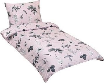 BELLATEX Povlečení bavlna 90 / 217 louka šedá, růžová 140 × 200, 70 × 90
