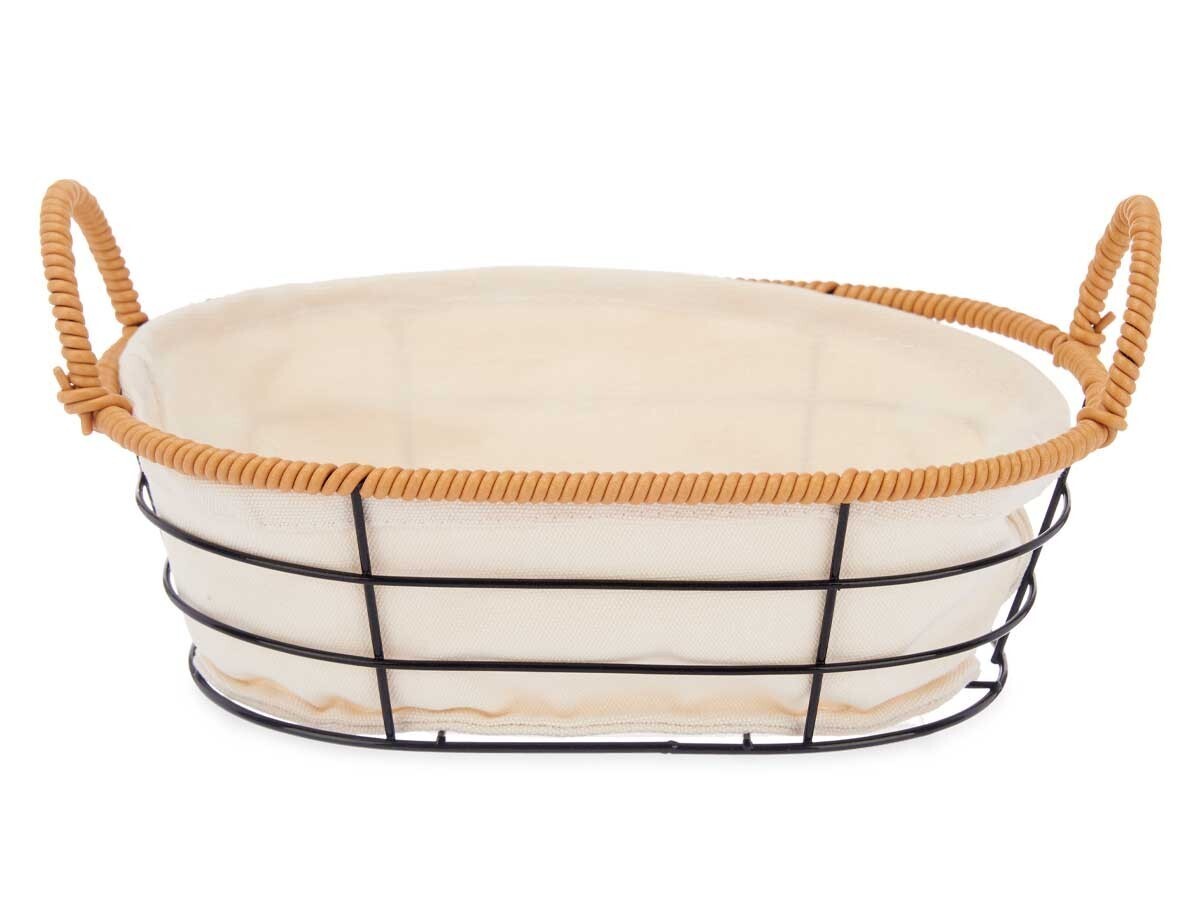 Drátěný košík HELPER s látkovou vložkou černý/hnědý