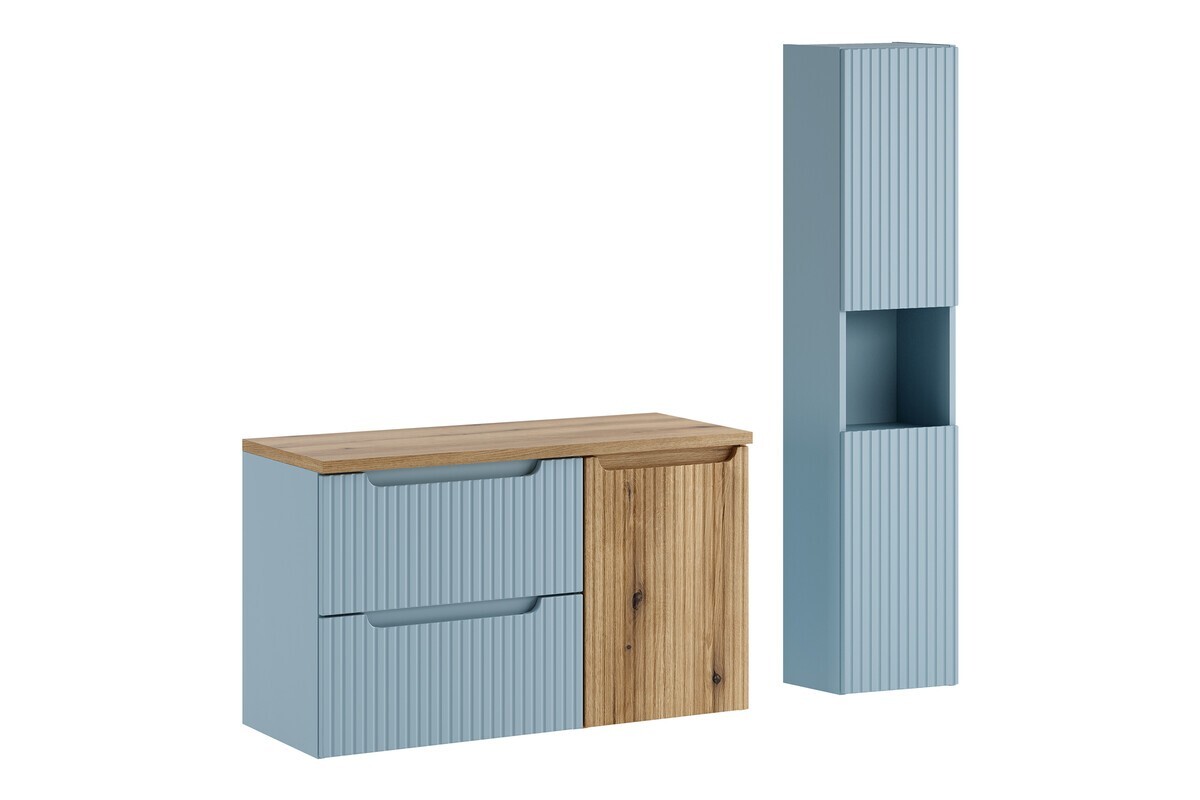 Koupelnová sestava Nova Denim s deskou a košem na prádlo 100 cm modrá/dub coast evoke