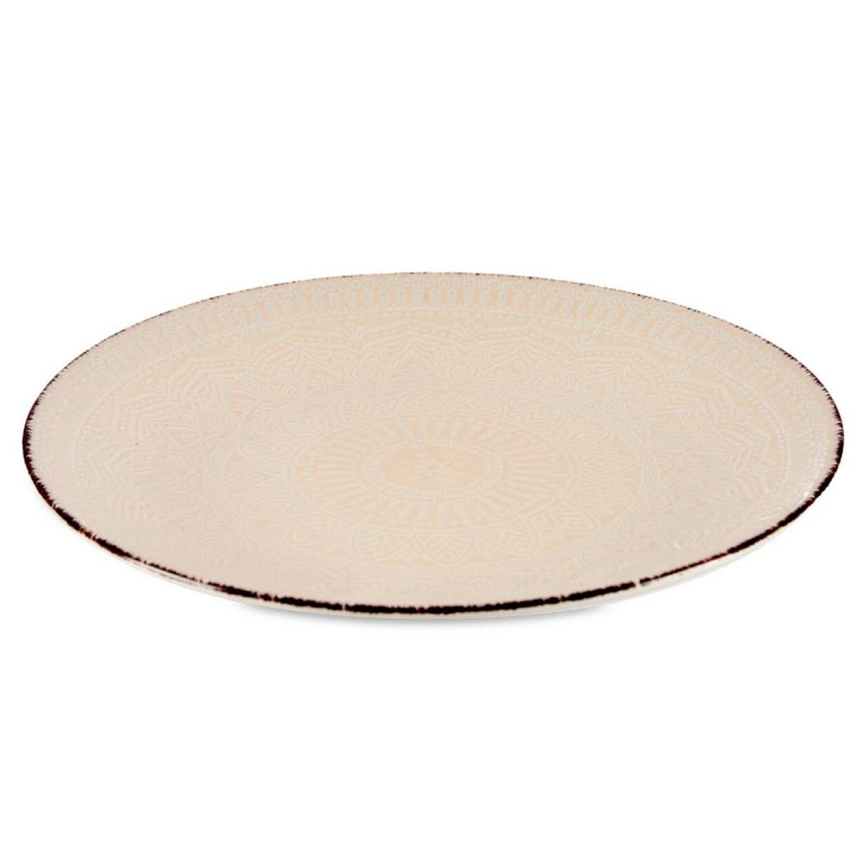 Mělký kameninový talíř MANDALA 27 cm béžový