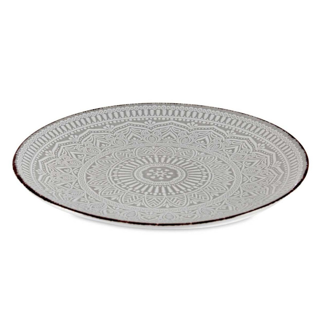 Mělký kameninový talíř MANDALA 27 cm šedý