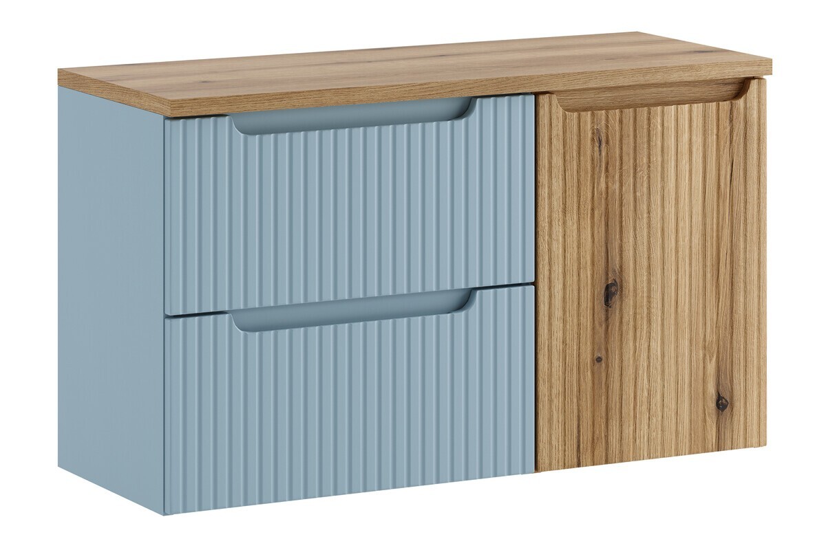 Závěsná skříňka pod umyvadlo Nova Denim s deskou a košem na prádlo 100 cm modrá/dub coast eovke