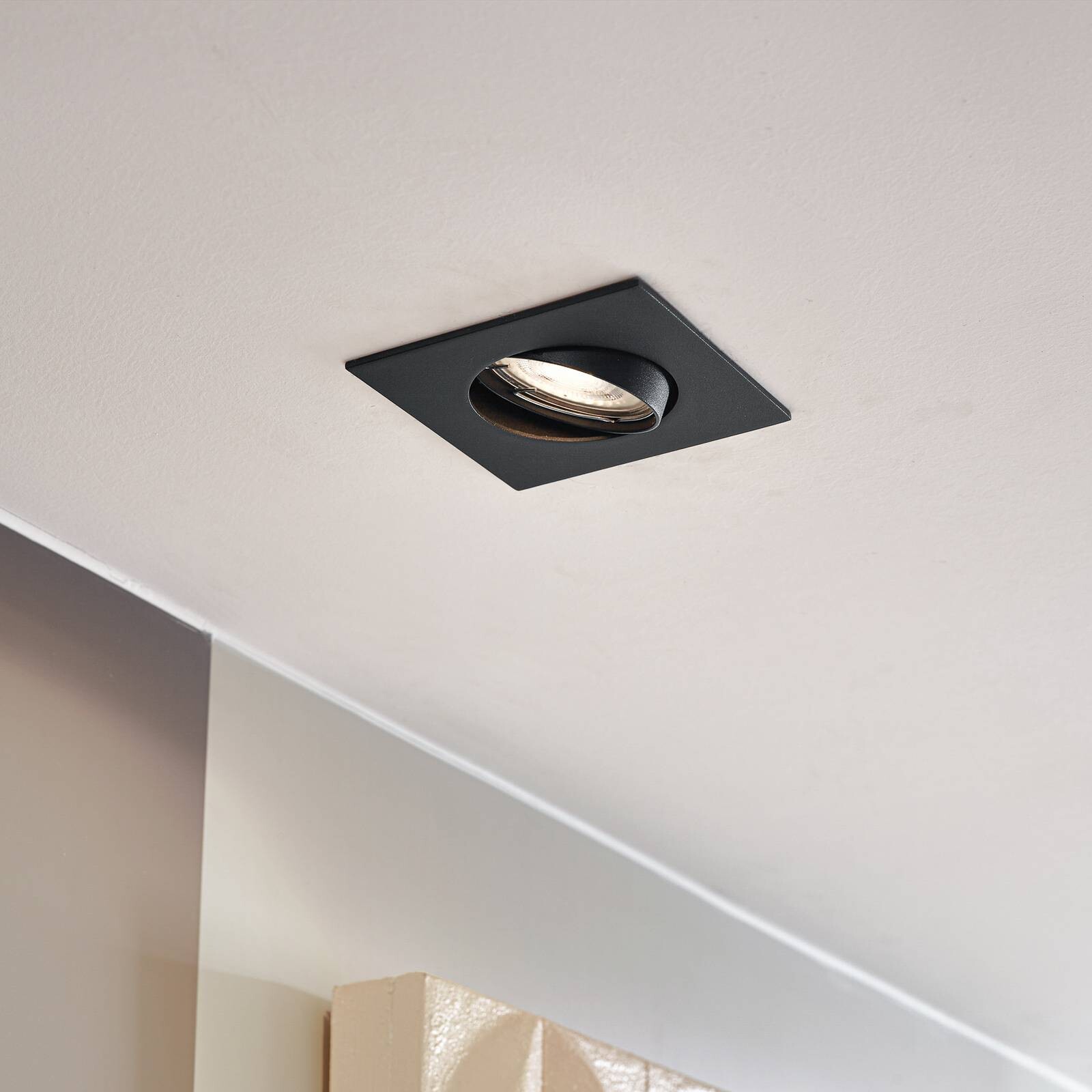 PRIOS Zapustené svietidlo Fibur, čierne, 9 cm, GU10, 10 ks