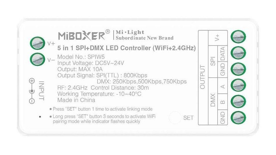 LED Solution Mi-Light MiBoxer WIFI+RF DMX prijímač 5v1 pre digitálne LED pásiky SPIW5