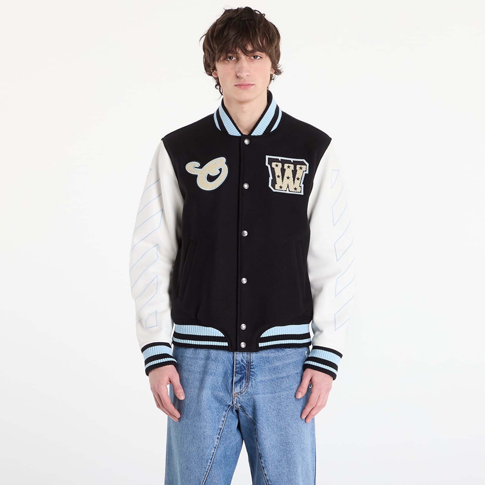 Bunda Off-White Star Logo Lea Wool Varsity Jacket Black L
