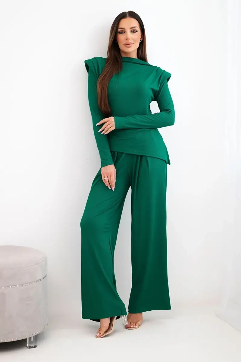 Dámsky bavlnený set s blúzkou a širokými nohavicami