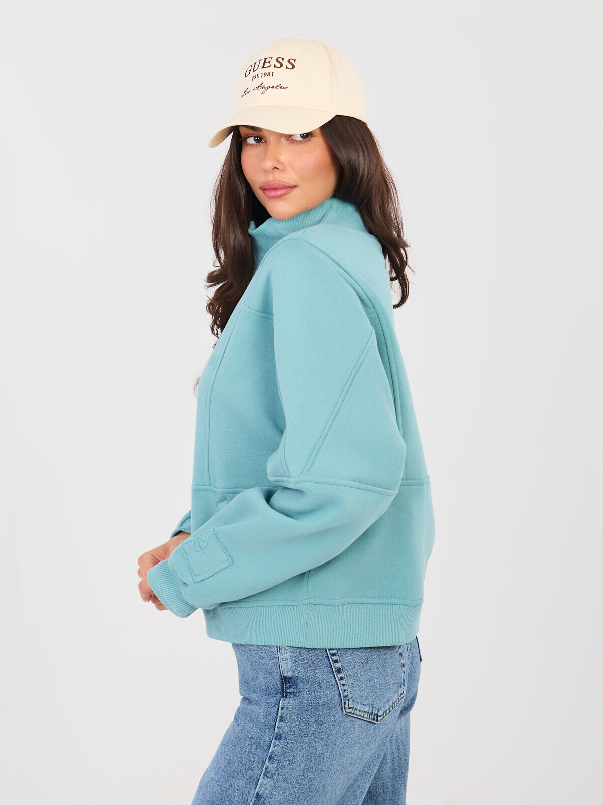 Tyrkysová mikina bez kapucne