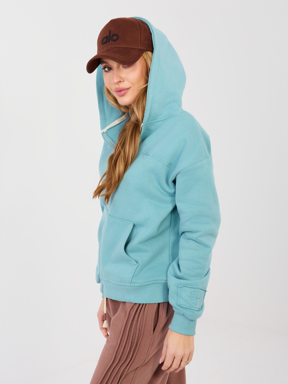 Tyrkysová mikina s kapucňou