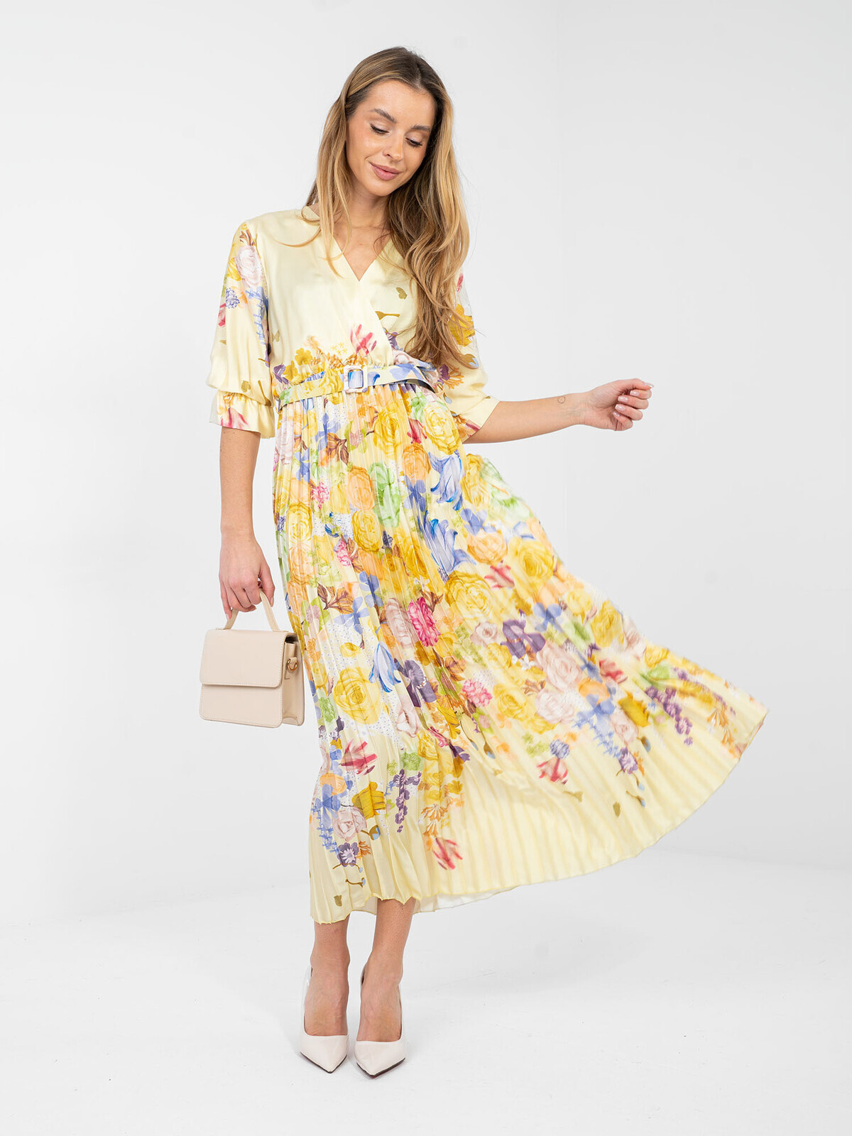Kvetinové maxi šaty svetlo žlté