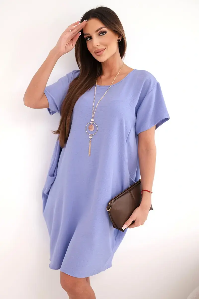 Fialové šaty Kesi s vreckami a príveskom